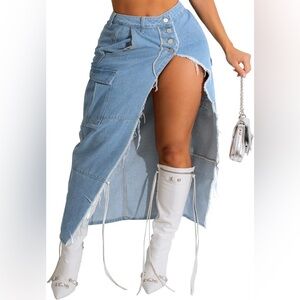 Denim Long Slit Skirt